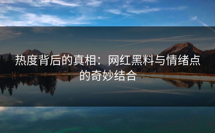 热度背后的真相：网红黑料与情绪点的奇妙结合