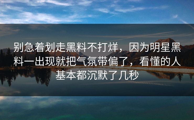 别急着划走黑料不打烊，因为明星黑料一出现就把气氛带偏了，看懂的人基本都沉默了几秒