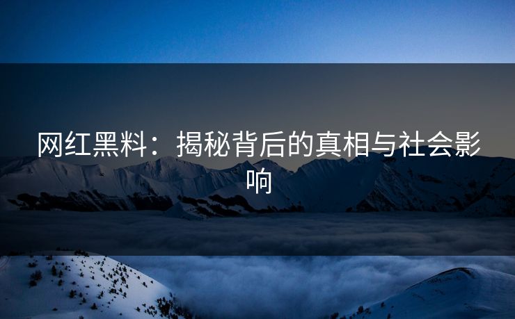 网红黑料：揭秘背后的真相与社会影响  第1张